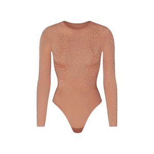 SWAROVSKI x SKIMS JELLY SHEER LONG SLEEVE CREW NECK BODYSUIT NWT Sienna XL